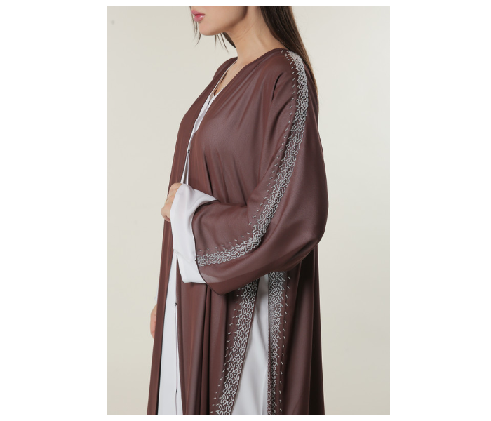Moistreet Small White and Brown Hand Embroidered Abaya 3 in UAE