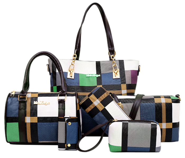 PU Leather 6 Pcs Check Pattern Composite Shoulder Crossbody Bag for Women -Blue and Green 1 in OMAN