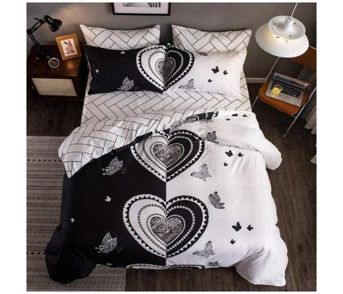 Dual Colour 6 Pieces High Quality Cotton Double Size Bed Sheet with Quilt Cover and Pillow Case – Black and White 1 in UAE