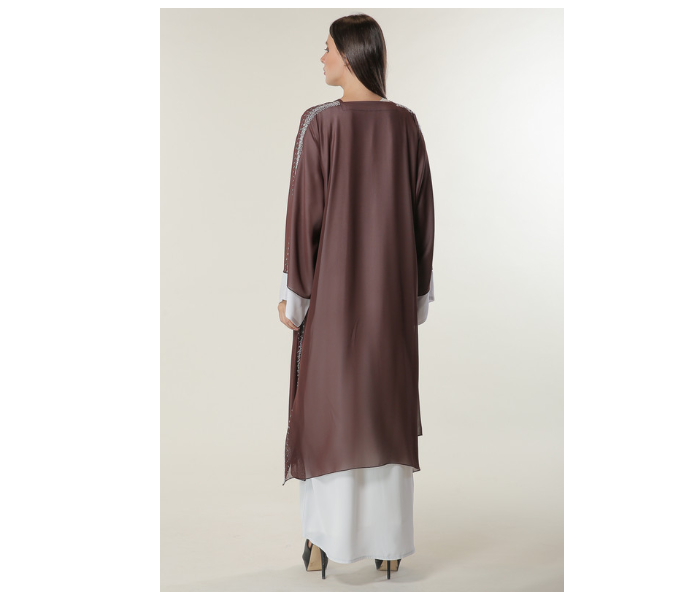 Moistreet Medium White and Brown Hand Embroidered Abaya 4 in UAE