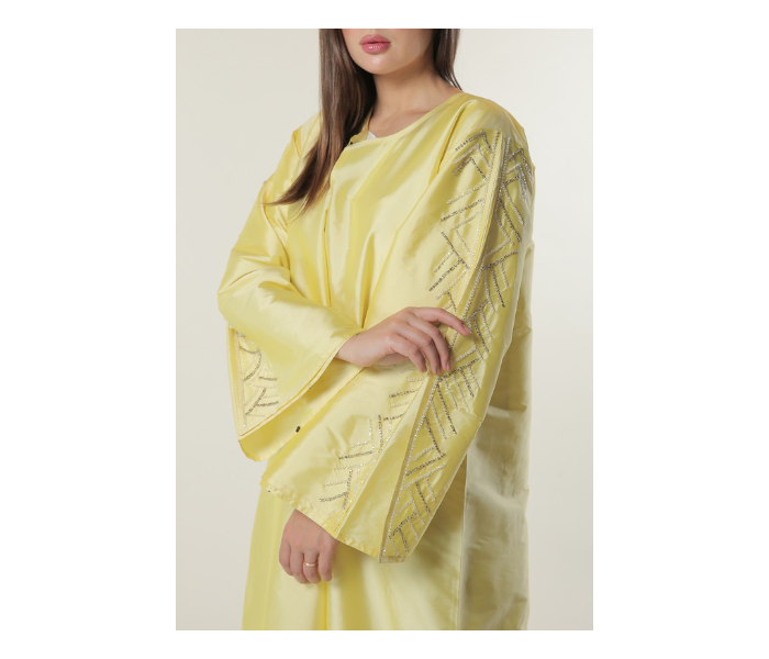 Moistreet Small Yellow Abaya with Embellished Sleeves 4 in UAE