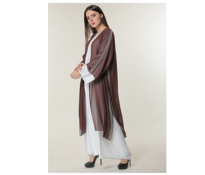 Moistreet Small White and Brown Hand Embroidered Abaya 1 in UAE