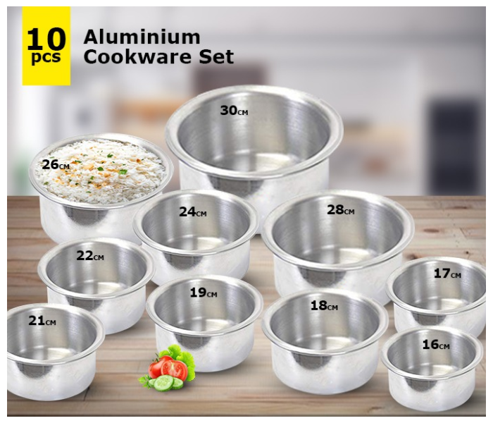 Rio 10 in 1 Aluminium Cookware Set -Silver 1 in UAE