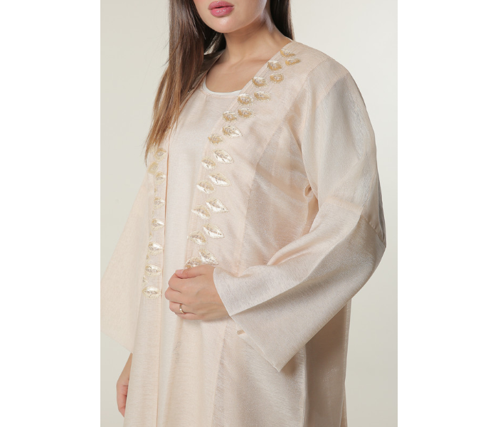 Moistreet Extra Large Handwork Embellished Peach Organza Abaya with Inner -Cream 4 in UAE