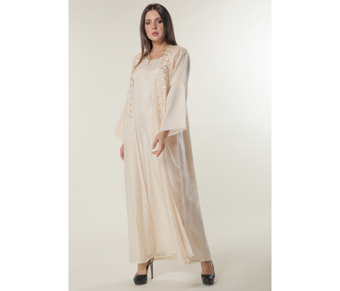 Moistreet LargeHandwork Embellished Peach Organza Abaya with Inner -Cream 1 in UAE