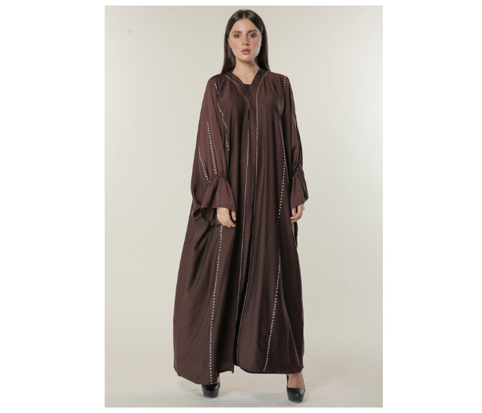 Moistreet Extra Large Brown Abaya with Contrast Threadwork 1 in UAE