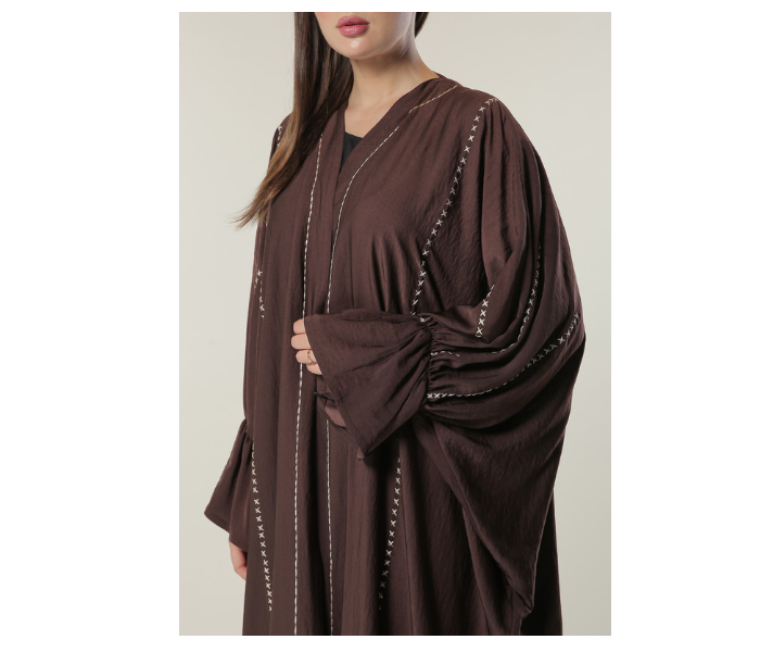 Moistreet Double XL Brown Abaya with Contrast Threadwork 4 in UAE