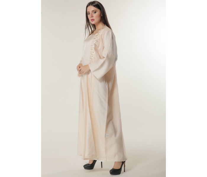 Moistreet Medium Handwork Embellished Peach Organza Abaya with Inner -Cream 2 in UAE