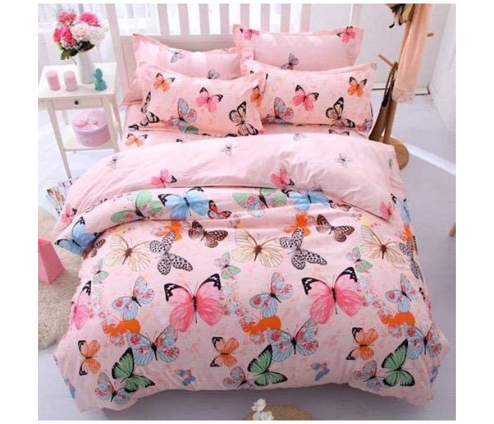 Butterfly Design 6 Pieces High Quality Cotton Double Size Bed Sheet with Quilt Cover and Pillow Case – Pink 1 in UAE