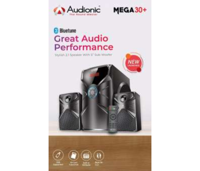 Audionic Mega- 30 Plus Bluetooth – 2.1 Channel Speakers with Remote - Black 5 in UAE