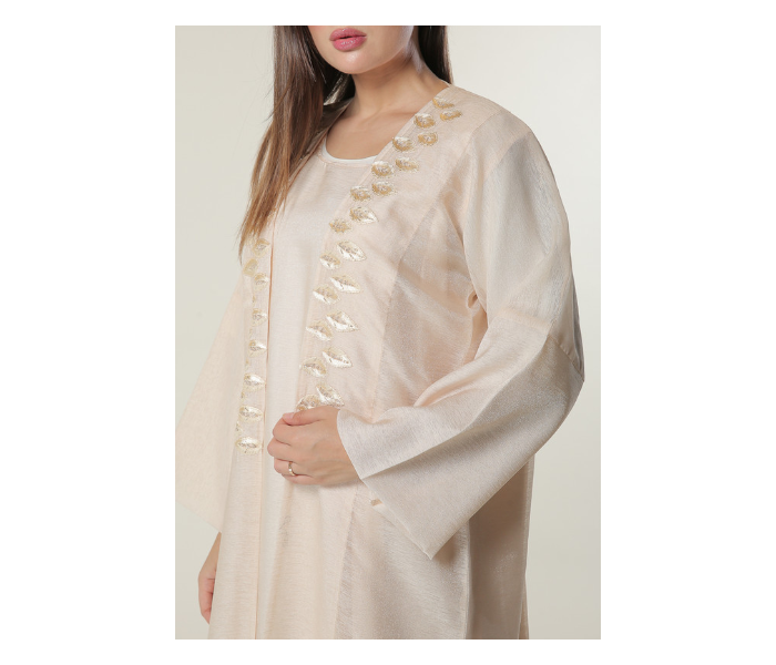 Moistreet LargeHandwork Embellished Peach Organza Abaya with Inner -Cream 4 in UAE