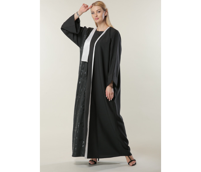 Moistreet Extra Large Black Abaya with Jaquard Panel 1 in UAE