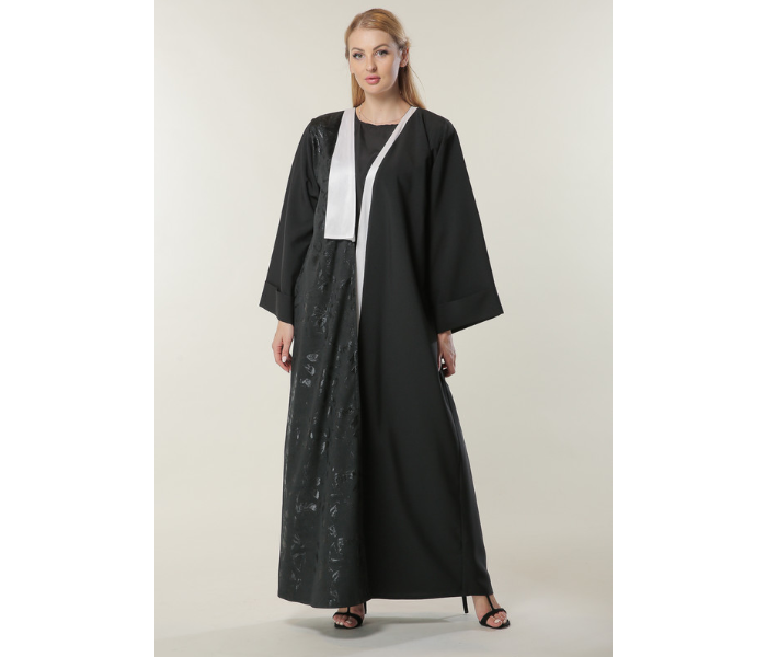 Moistreet Small Black Abaya with Jaquard Panel 4 in UAE