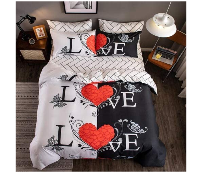 Red Heart Highlight 6 Pieces High Quality Cotton Double Size Bed Sheet with Quilt Cover and Pillow Case – Black and White 1 in UAE