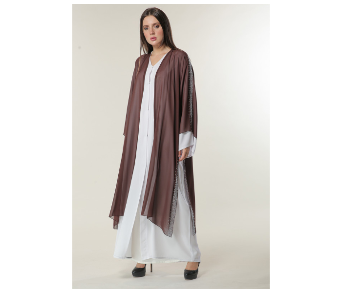 Moistreet Extra Small White and Brown Hand Embroidered Abaya 2 in UAE