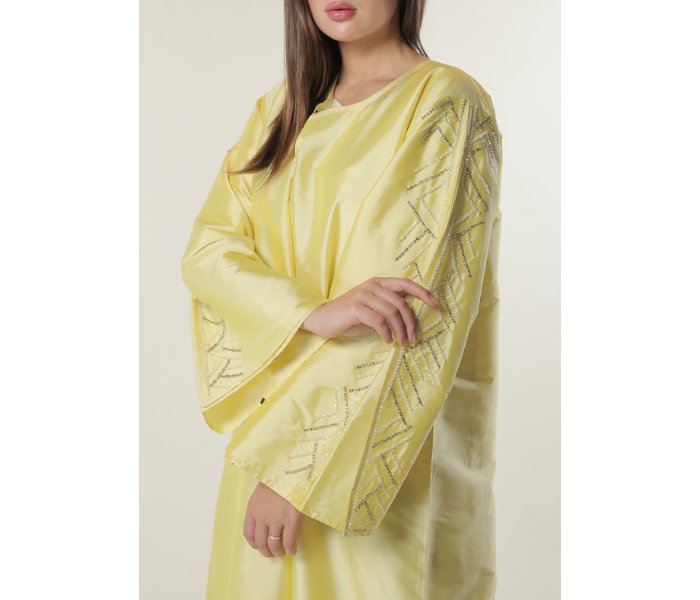 Moistreet Extra LargeYellow Abaya with Embellished Sleeves 4 in UAE