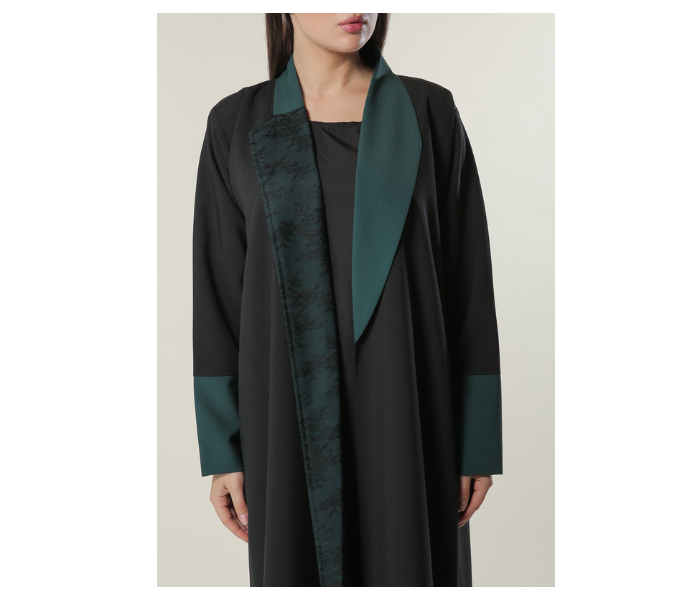 Moistreet Small Black Abaya with Contrast Panels Overlaid with Net Lace 3 in UAE