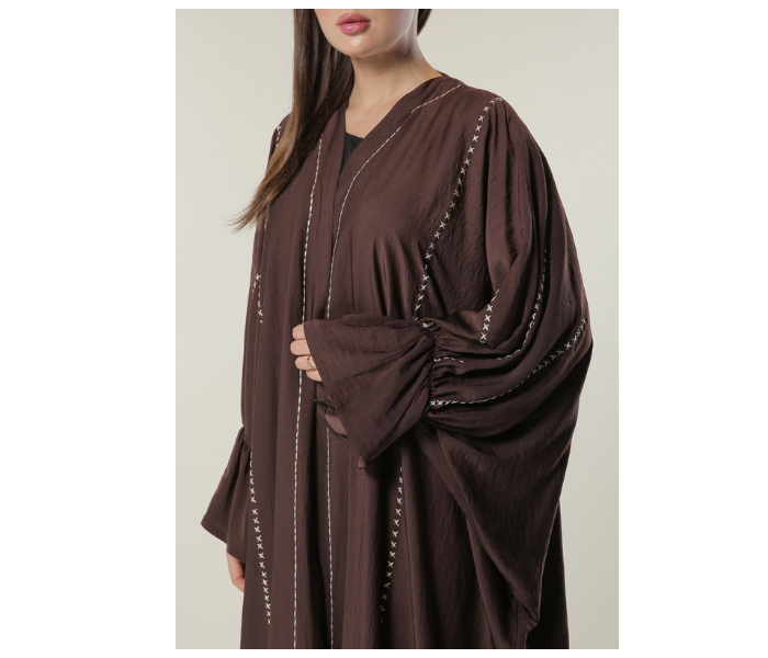Moistreet Large Brown Abaya with Contrast Threadwork 4 in UAE
