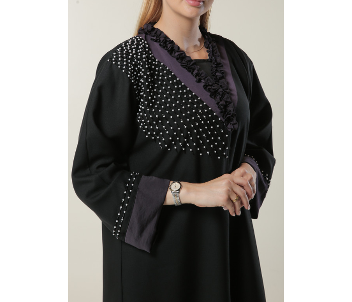 Moistreet Small Black Abaya with Pleated Coll55742