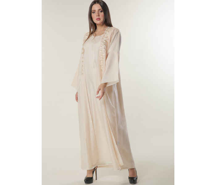 Moistreet Medium Handwork Embellished Peach Organza Abaya with Inner -Cream 1 in UAE