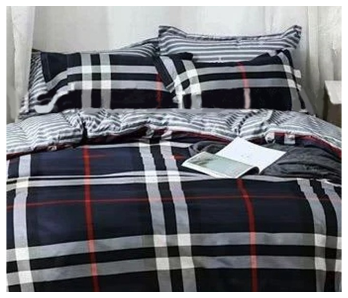 Check 6 Pieces High Quality Cotton Double Size Bed Sheet with Quilt Cover and Pillow Case – Black and White 2 in OMAN