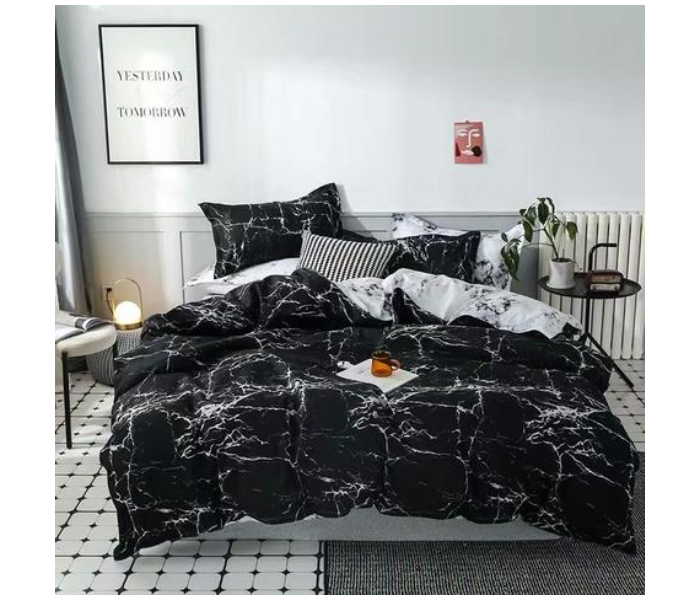 6 Pieces High Quality Cotton Double Size Bed Sheet with Quilt Cover and Pillow Case – Black 1 in UAE