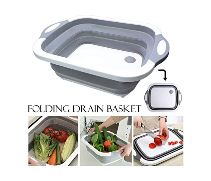 ShowTop Multi-function Kitchen Plastic Silicone Dish Tub with Collapsible Cutting Board - White 3 in UAE