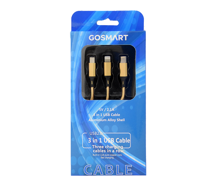 GoSmart G3I1USBCG 3 in 1 USB Cable - Gold 2 in UAE