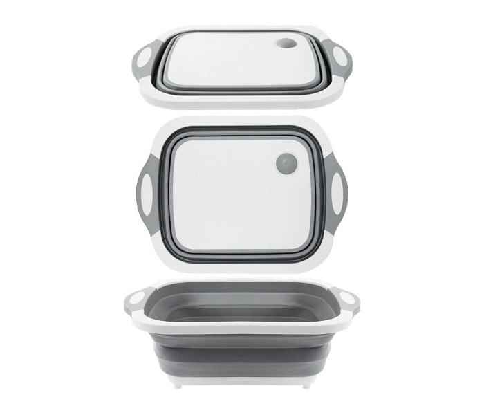 ShowTop Multi-function Kitchen Plastic Silicone Dish Tub with Collapsible Cutting Board - White 1 in UAE