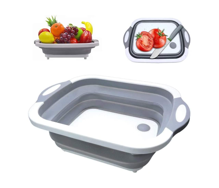 ShowTop Multi-function Kitchen Plastic Silicone Dish Tub with Collapsible Cutting Board - White 2 in UAE