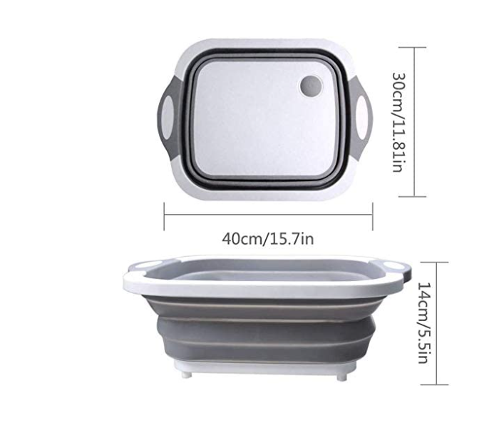ShowTop Multi-function Kitchen Plastic Silicone Dish Tub with Collapsible Cutting Board - White 4 in UAE