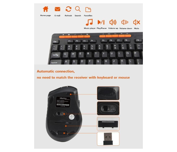 Zoom MeeTion Pubg 4100 2 in 1 Wireless Keyboard Mouse combo Gaming Kit - Black 4 in OMAN