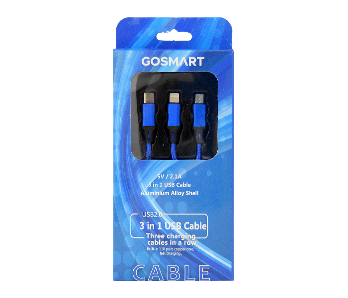 GoSmart G3I1USBCL 3 in 1 USB Cable - Blue 4 in UAE