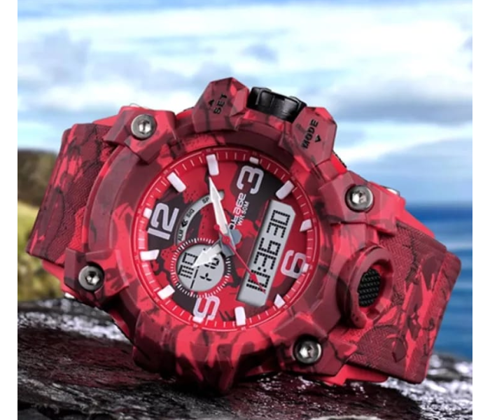 S Shock Casual Sports Watch Waterproof for Men - Army Red 3 in KSA