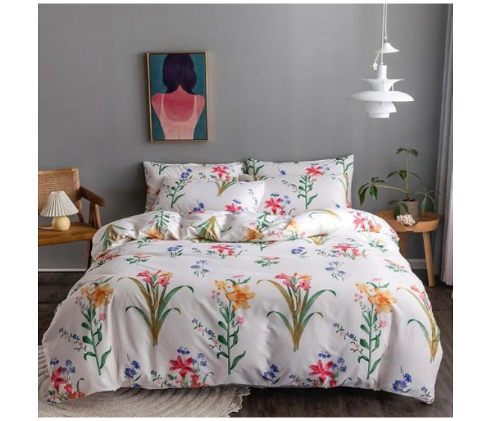 Floral 6 Pieces High Quality Cotton Double Size Bed Sheet with Quilt Cover and Pillow Case – White 1 in UAE