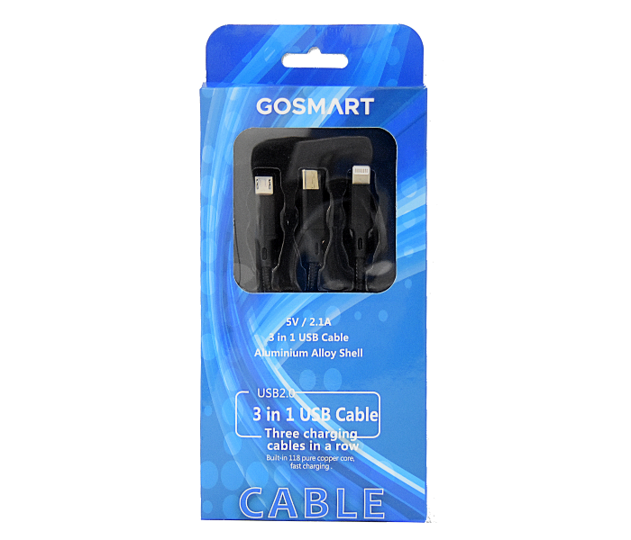 GoSmart G3I1USBCB 3 in 1 USB Cable - Black 3 in UAE