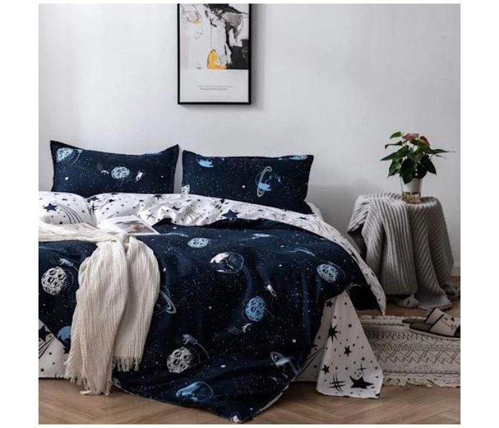 Galaxy 6 Pieces High Quality Cotton Double Size Bed Sheet with Quilt Cover and Pillow Case – Blue 2 in UAE