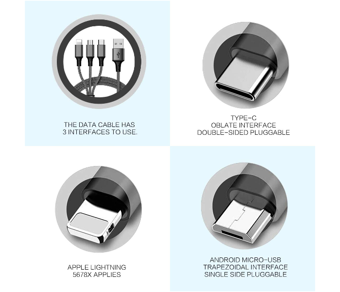 GoSmart G3I1USBCS 3 in 1 USB Cable - Silver 3 in UAE
