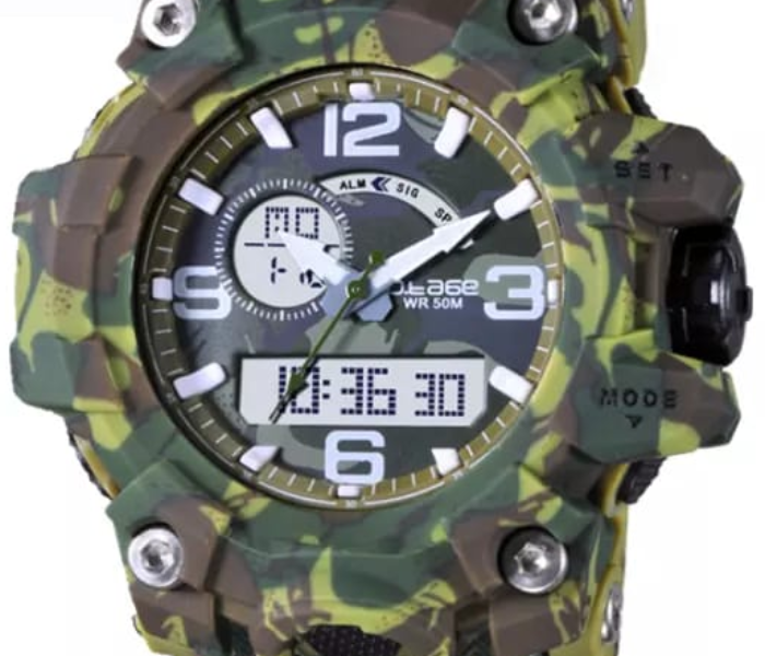 S Shock Casual Sports Watch Waterproof for Men - Army Green 3 in KSA