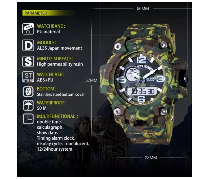 S Shock Casual Sports Watch Waterproof for Men - Army Green 4 in KSA