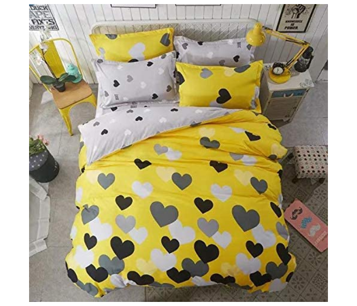 6 Pieces High Quality Cotton Double Size Bed Sheet with Quilt Cover and Pillow Case – Yellow and Black 1 in UAE