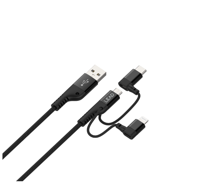 Lead Multiplex SS 1.2 Meter Fishnet Braided 3in1MFI USB 2.0 to Lightning to Micro -TypeC Cable - Black 2 in UAE