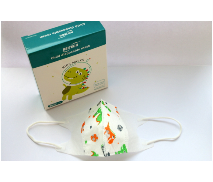 Reitech 20 Pieces Dinosaur Design Kids 3D Disposable Face Mask - White 2 in UAE