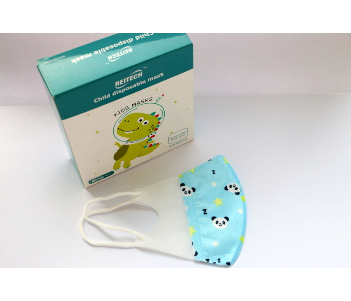 Reitech 20 Pieces Blue Panda Design Kids 3D Disposable Face Mask - Blue 2 in UAE