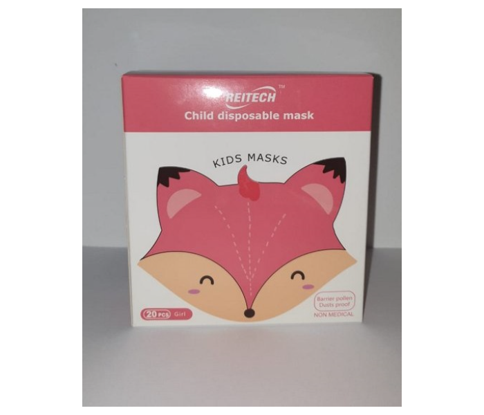 Reitech 20 Pieces Pink Kitty Design Kids 3D Disposable Face Mask - Pink 6 in UAE