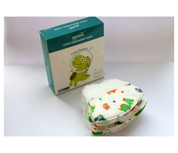 Reitech 20 Pieces Dinosaur Design Kids 3D Disposable Face Mask - White 3 in UAE