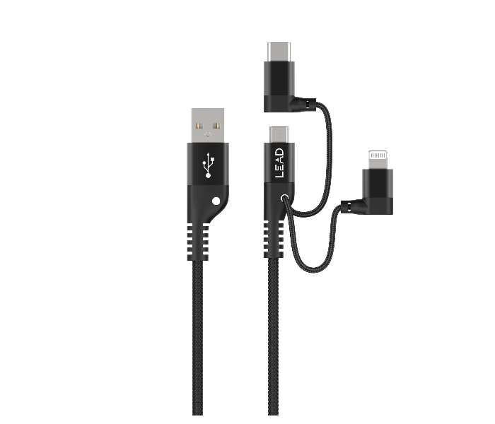 Lead Multiplex SS 1.2 Meter Fishnet Braided 3in1MFI USB 2.0 to Lightning to Micro -TypeC Cable - Black 1 in UAE