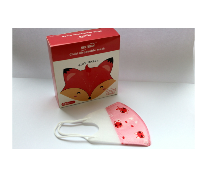 Reitech 20 Pieces Pink Kitty Design Kids 3D Disposable Face Mask - Pink 4 in UAE