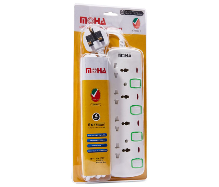 Moha 5 Meter 4 Way Socket Power Extension With Individual Switch - White 1 in UAE