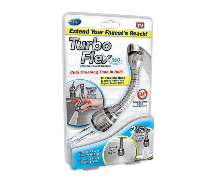 Turbo Flex 360 Instant Hands Free Faucet Swivel Spray Sink Hose - Silver 2 in UAE